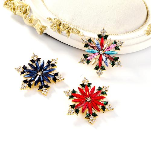 Rhinestone Zinc Alloy Brooch, Snowflake, for woman & enamel & with rhinestone 