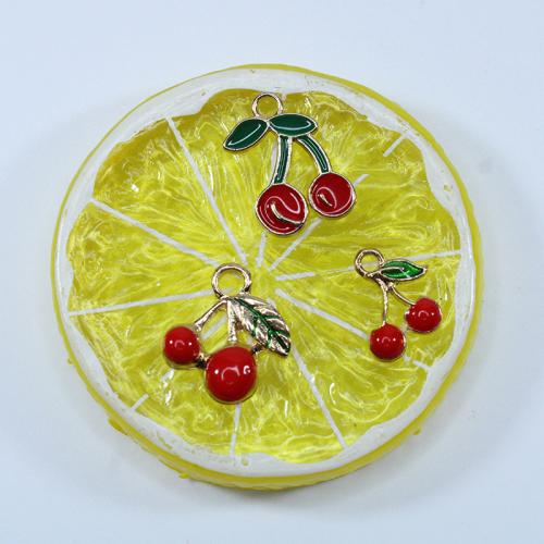 Zinc Alloy Enamel Pendants, Cherry, gold color plated, DIY Approx 