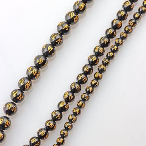 Black Obsidian Beads, Round, polished, DIY black Approx 36 cm 