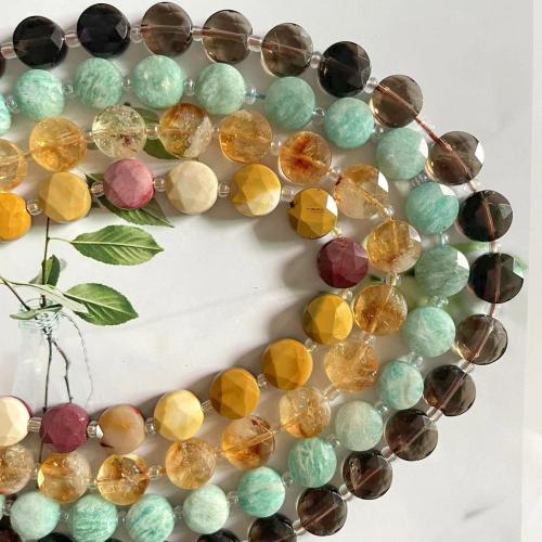 Single Gemstone Beads, Natural Stone, with Quartz, Flat Round, DIY & faceted 10mm Approx 36 cm 