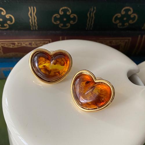 Acrylic Stud Earring, Zinc Alloy, with Acrylic, Heart, gold color plated, fashion jewelry, golden 