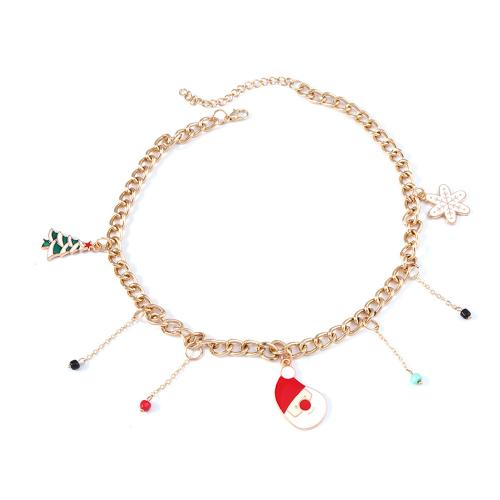 Christmas Jewelry Necklace, Zinc Alloy, with 7cm extender chain, gold color plated, fashion jewelry & enamel, golden cm 