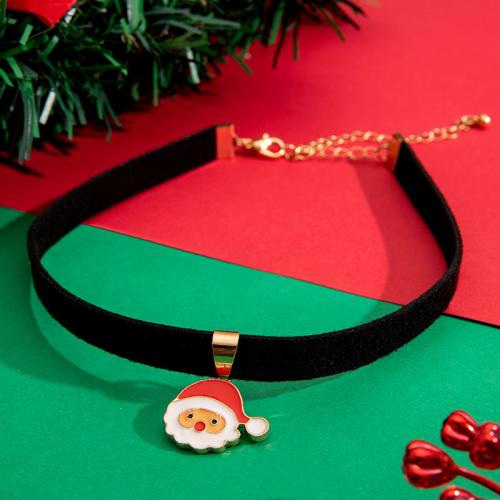 Christmas Jewelry Necklace, Velveteen, with Zinc Alloy, with 10.5cm extender chain, fashion jewelry, black cm 