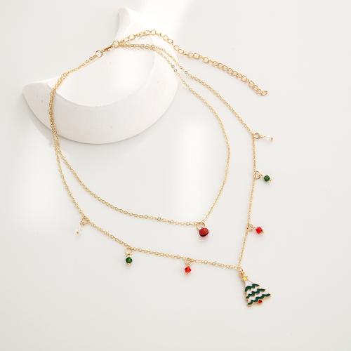 Christmas Jewelry Necklace, Zinc Alloy, gold color plated, fashion jewelry & enamel, golden 