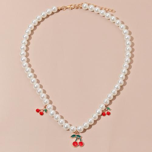 Plastic Pearl Necklace, with Zinc Alloy, with 7cm extender chain, fashion jewelry & enamel, white cm 