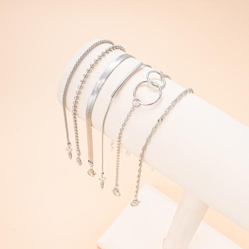 Zinc Alloy Anklet, silver color plated, 6 pieces & fashion jewelry, silver color 