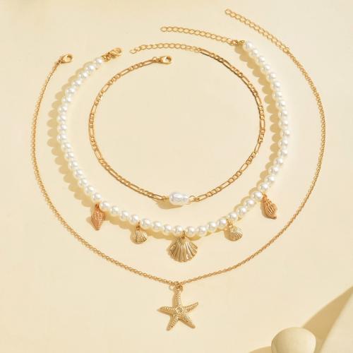 Fashion Multi Layer Necklace, Zinc Alloy, with Plastic Pearl, gold color plated, three pieces & fashion jewelry, golden 