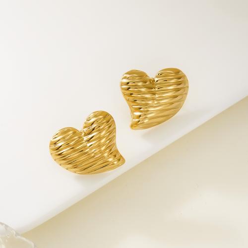 Stainless Steel Stud Earring, 304 Stainless Steel, Heart, plated & for woman, gold 