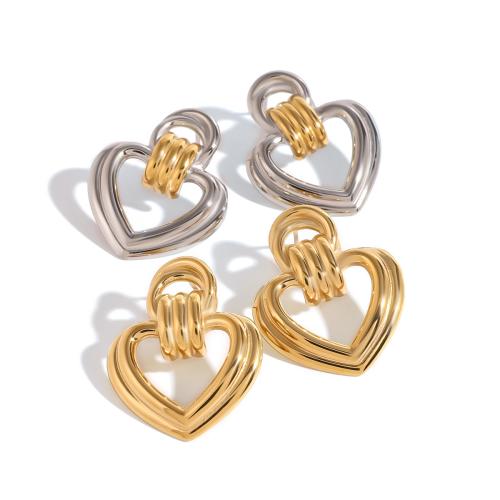 Stainless Steel Stud Earring, 304 Stainless Steel, Heart, plated, for woman 