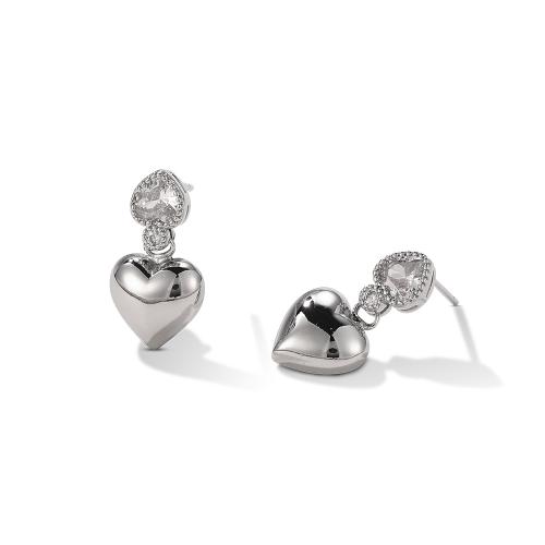 Cubic Zirconia Micro Pave Brass Earring, Heart, plated, micro pave cubic zirconia & for woman 