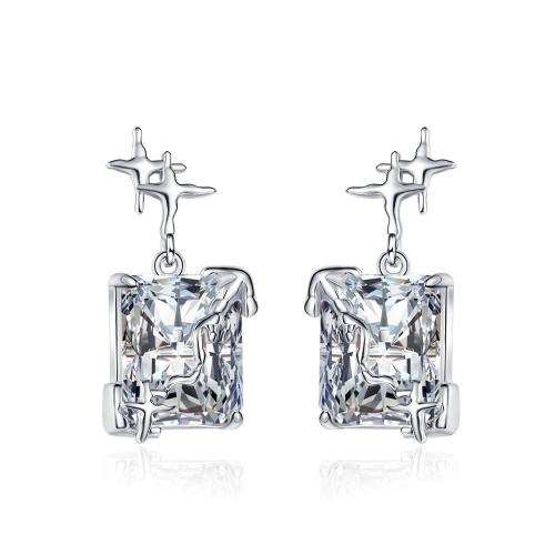 Cubic Zirconia Micro Pave Brass Earring, plated, micro pave cubic zirconia & for woman, platinum color 