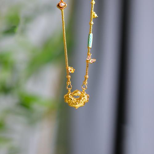 Brass Necklace, sang gold plated & for woman 