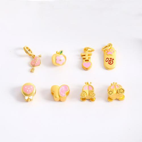 Enamel Brass Beads, sang gold plated, DIY 