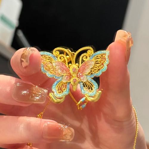 Enamel Brass Pendants, Butterfly, sang gold plated 