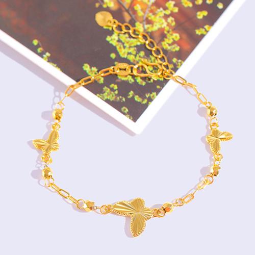 Brass Bracelet and Necklace, Butterfly, gold color plated & for woman 