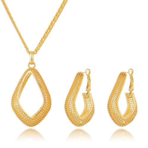 Fashion Zinc Alloy Jewelry Sets, earring & necklace, with 5cm extender chain, 24K gold plated, 2 pieces & fashion jewelry & for woman, golden cm 