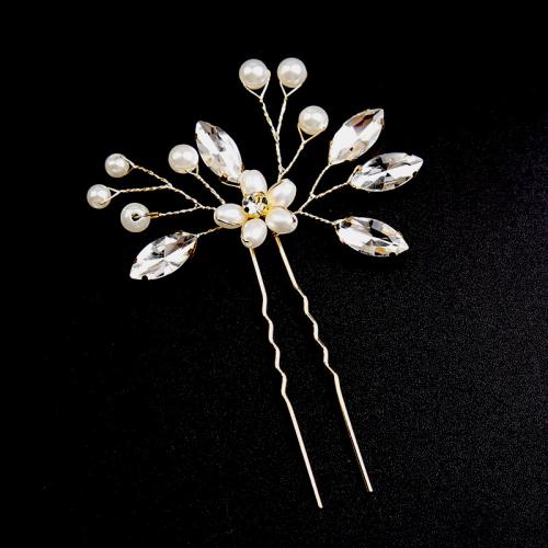 Hair Stick, Iron, with Plastic Pearl, for bridal & with rhinestone 