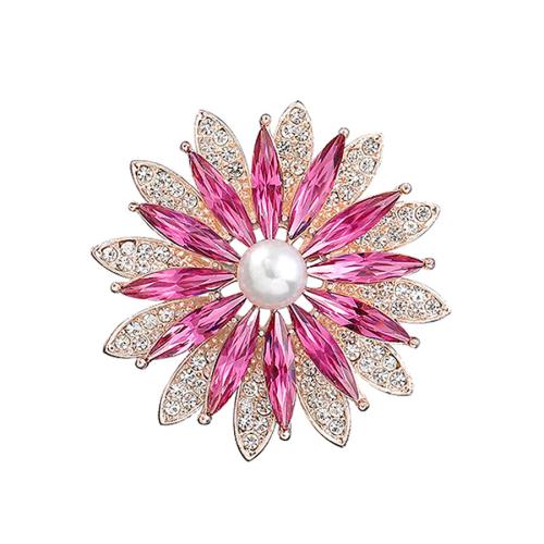 cristal Broche, alliage de zinc, avec cristal & perle de plastique, pour femme, rose Vendu par PC