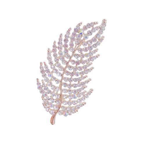 Rhinestone Zinc Alloy Brooch, Feather, for woman & with rhinestone, golden 