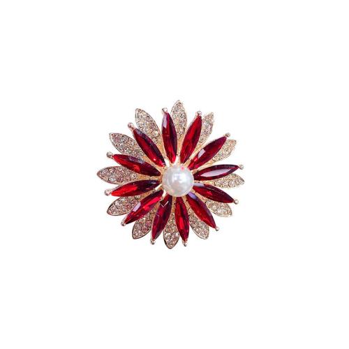 cristal Broche, alliage de zinc, avec cristal & perle de plastique, pour femme & avec strass, rouge Vendu par PC