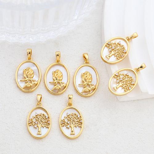 Brass Shell Pendants, with White Shell, DIY & micro pave cubic zirconia [