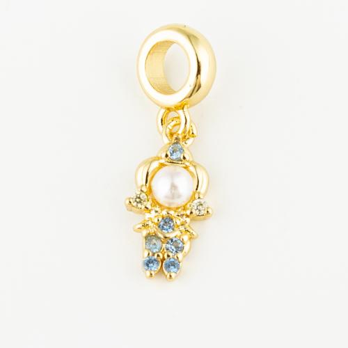 Cubic Zirconia Micro Pave Brass Pendant, with Plastic Pearl, fashion jewelry & Unisex & micro pave cubic zirconia, golden Approx 5mm 