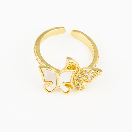 Anillo de dedo de cobre amarillo zirconia pavimenta Cubic, metal, Mariposa, Joyería & unisexo & micro arcilla de zirconia cúbica, dorado, 23x21mm, 50PCs/Grupo, Vendido por Grupo