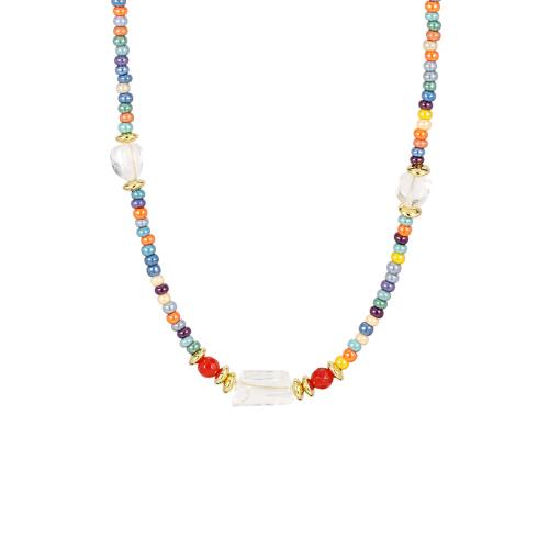 Glass Beads Jewelry Necklace, with Gemstone & Brass, with 5cm extender chain, gold color plated, fashion jewelry & for woman, mixed colors Approx 40 cm 