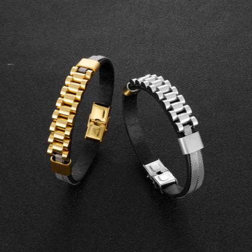 PU Leather Cord Bracelets, 304 Stainless Steel, with PU Leather, plated, for man [