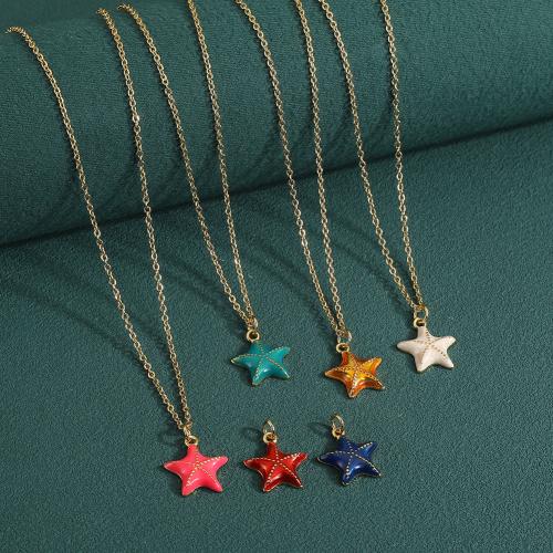 Brass Jewelry Necklace, Star, gold color plated, for woman & enamel 