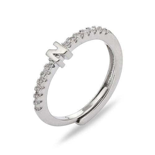 Cubic Zirconia Micro Pave Brass Finger Ring, Alphabet Letter, silver color plated & micro pave cubic zirconia & for woman inner ~20mm 