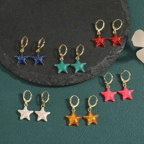 Brass Drop Earring, Star, gold color plated, for woman & enamel 