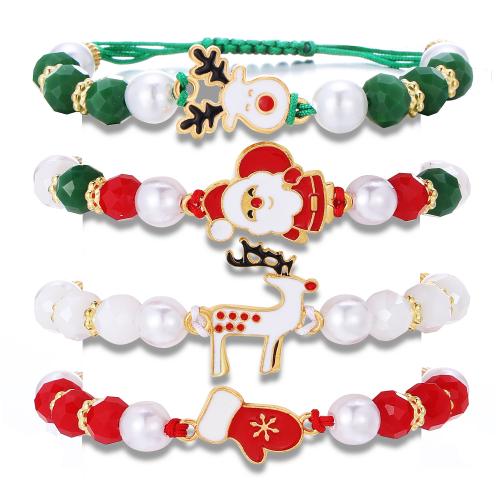 Zinc Alloy Christmas Bracelet, with Polymer Clay, handmade, 4 pieces & Christmas Design & enamel, multi-colored [