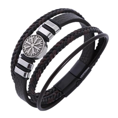 PU Leather Cord Bracelets, Zinc Alloy, with PU Leather, handmade, fashion jewelry & for man [