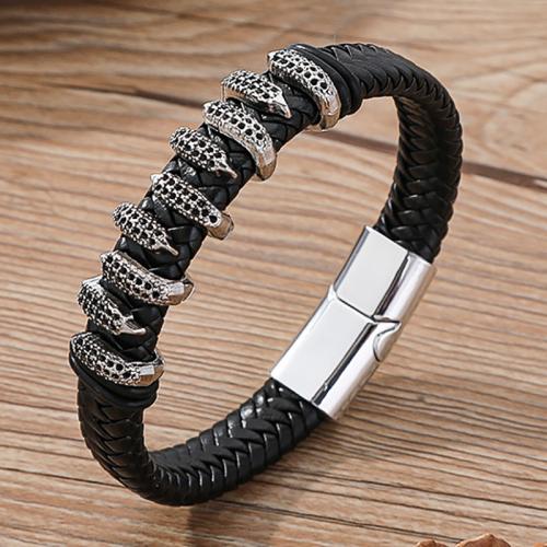 PU Leather Cord Bracelets, Zinc Alloy, with PU Leather, vintage & for man [