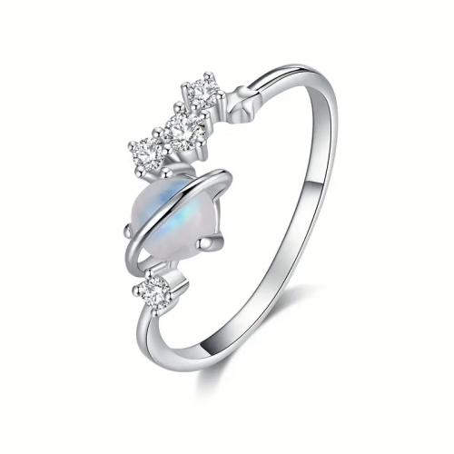 Zircon pavent l'anneau en laiton de doigt, avec Pierre de lune artificielle, normes différentes pour le choix & pavé de micro zircon & pour femme, Vendu par PC