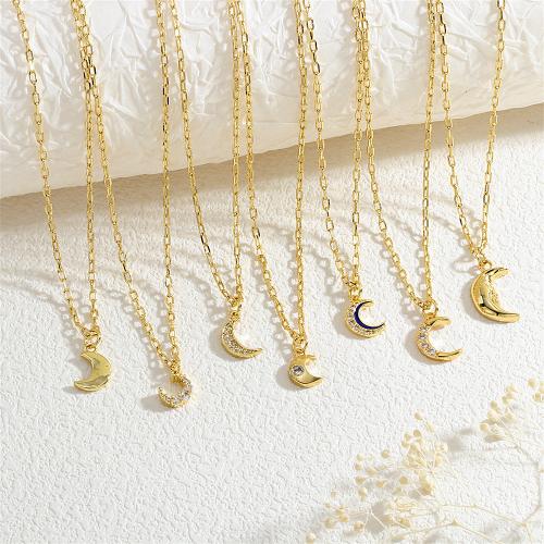 Collier en laiton cubique Zircon Micro Pave, avec 5cm chaînes de rallonge, lune, Placage de couleur d'or, bijoux de mode & normes différentes pour le choix & pavé de micro zircon & pour femme & émail, plus de couleurs à choisir Environ 40 cm, Vendu par PC