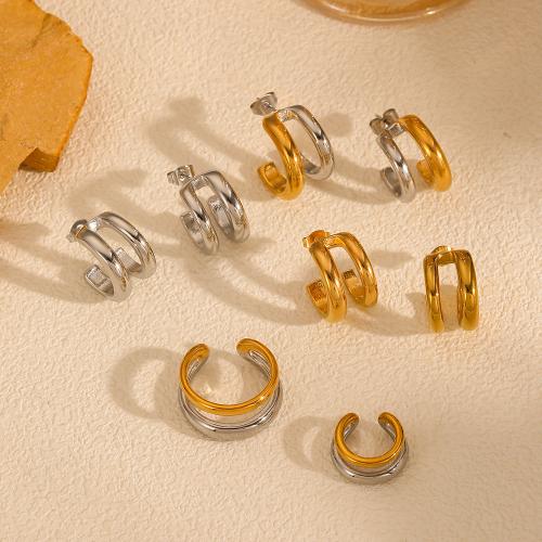 Edelstahl Schmucksets, 304 Edelstahl, Stud Ohrring & Fingerring, Vakuum-Ionen-Beschichtung, Modeschmuck & verschiedene Stile für Wahl & für Frau, keine, verkauft von PC