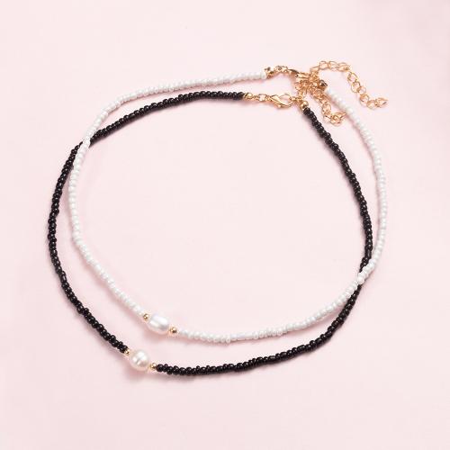 Glass Seed Beads Necklace, Seedbead, with Zinc Alloy, with 5cm extender chain, fashion jewelry .7 cm 