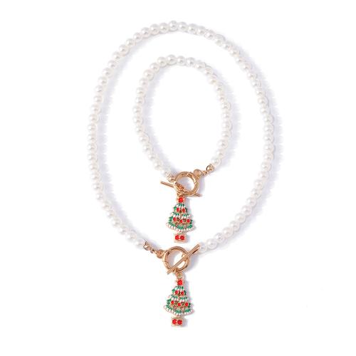 Fashion Zinc Alloy Jewelry Sets, bracelet & necklace, with Plastic Pearl, gold color plated, 2 pieces & fashion jewelry, mixed colors 