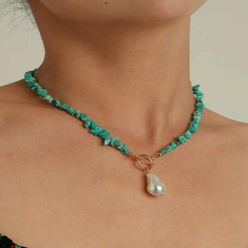 Gemstone Necklaces, with Plastic Pearl & Zinc Alloy, fashion jewelry cm 