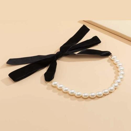 Collier de perles en plastique, perle de plastique, avec velours de coton, avec 55cm chaînes de rallonge, bijoux de mode, blanc et noir cm, Vendu par PC