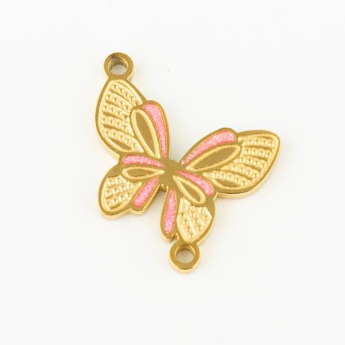 Enamel Stainless Steel Pendant, 304 Stainless Steel, Butterfly, Vacuum Ion Plating, DIY, gold 