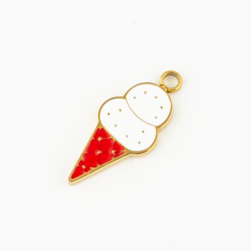 Enamel Stainless Steel Pendant, 304 Stainless Steel, Ice Cream, Vacuum Ion Plating, DIY, gold 