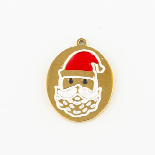 Enamel Stainless Steel Pendant, 304 Stainless Steel, Santa Claus, Vacuum Ion Plating, DIY, gold 