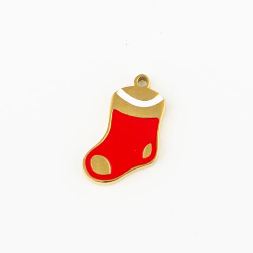 Enamel Stainless Steel Pendant, 304 Stainless Steel, Socks, Vacuum Ion Plating, DIY, gold 