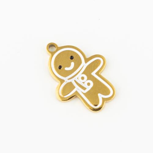 Enamel Stainless Steel Pendant, 304 Stainless Steel, Gingerbread Man, Vacuum Ion Plating, DIY, gold 