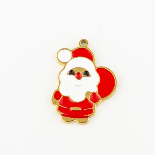 Enamel Stainless Steel Pendant, 304 Stainless Steel, Santa Claus, Vacuum Ion Plating, DIY, gold 