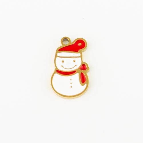 Enamel Stainless Steel Pendant, 304 Stainless Steel, Snowman, Vacuum Ion Plating, DIY, gold 