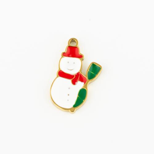 Enamel Stainless Steel Pendant, 304 Stainless Steel, Snowman, Vacuum Ion Plating, DIY, gold 